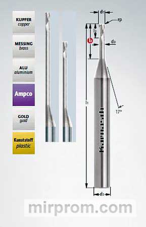 Микрофреза концевая 0,3/r 0,05х5,0х55х3 Z=2 арт. 306212003000505 EVOLUTION